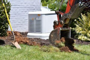 Backhoe Digging Dirt In Lawn To Install Electrical 2023 11 27 05 17 03 Utc