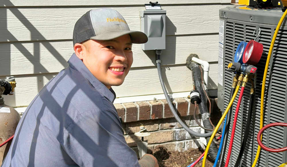 Trane technician with customers